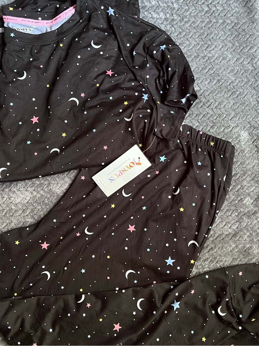 Black Moon & Pastel Star Pajama Set - Cozy Women's Sleepwear